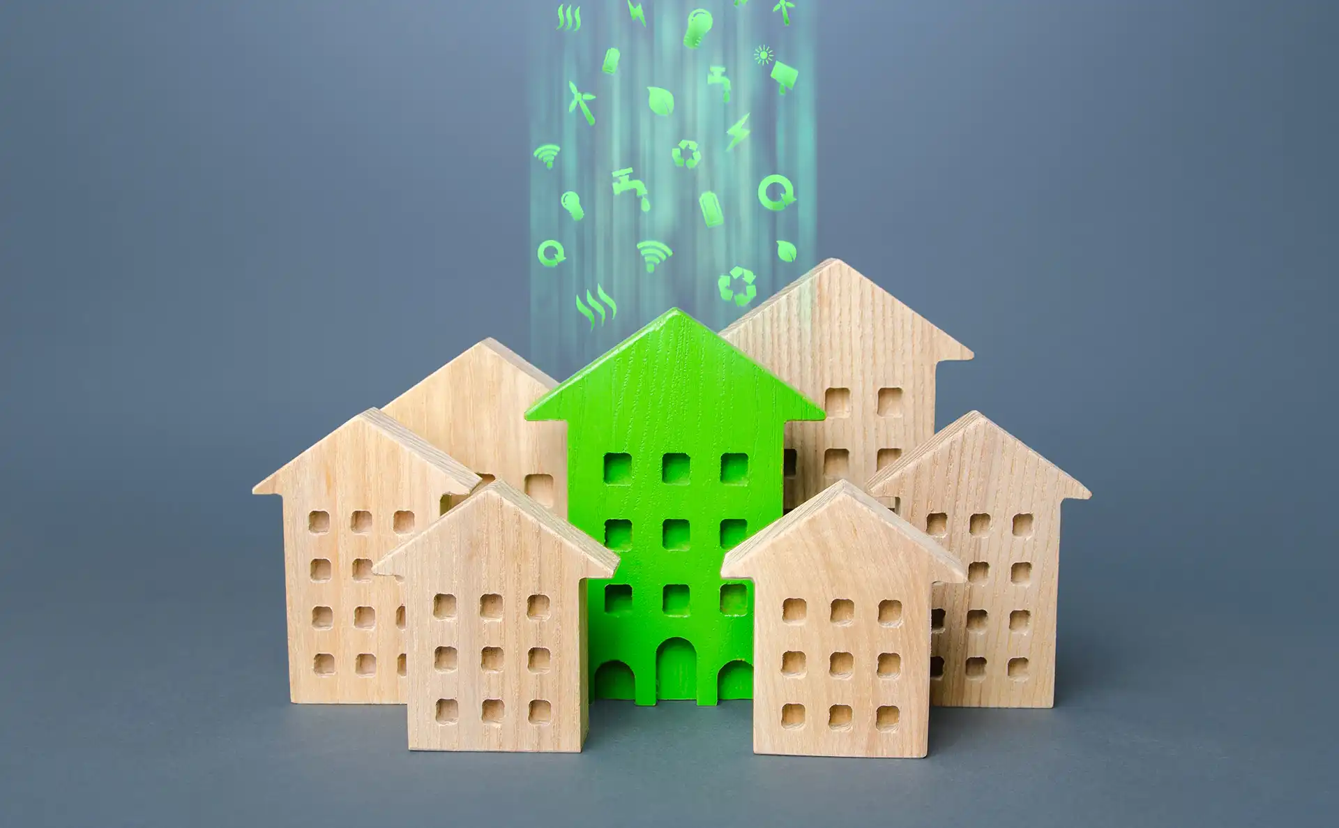 green building stands out among the houses 2023 11 27 05 29 48 utc